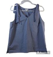 Kenar Blue Gingham Sleeveless Top With Bow Detail Size L