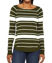 New  Valencia Curved Hem Striped Sweater Olive Green Ivory Size XXL