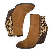 Very Volatile Size 7.5 Chatter Leopard Bootie Leather Calf Hair Stack Heel Brown