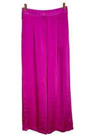 NEW NWT ASOS Design Pleated Wide Leg High Waisted Satin Pants Trousers Magenta