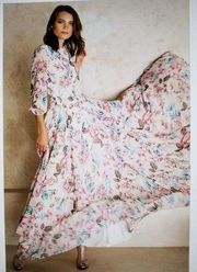 Yumi Kim Woodstock Maxi Dress Full of Love Blush Floral Chiffon Gown Size S