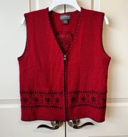 Ruby Red Wool Beaded Zip Up Sweater Vest Medium