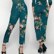 BCBGeneration Floral High Waisted Pleated Satin Slim Crop Trouser Dress Pants S