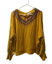 Anthropologie Embroidery Yellow Long sleeve Top Size Medium