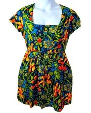 Shoshanna Tropical Floral Print Silk Sundress Blue & Green Size 8