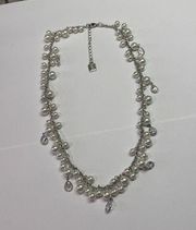 CHAPS Faux Pearl Bead Beaded Silver Tone Necklace Adjustable Length