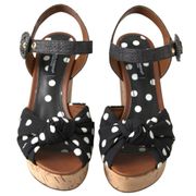 Dolce & Gabbana Black Wedges Polka Dotted Ankle Strap Shoes Sandals US 7 Black