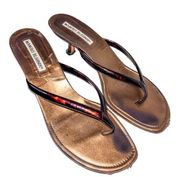 Brown Tortoise Patent Kitten Heel Thong Sandal