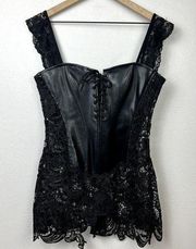 Dreamgirl Corset Size 38 Black Faux Leather Lace Fully Boned Goth Sexy Costume