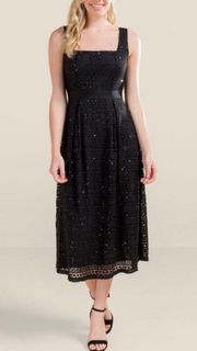 Black Sequin and Lace Midi Dress - Size Large- NWT