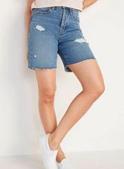 Old Navy  Extra High Waisted Straight Button Fly Cut-Off Ripped Jean Shorts