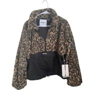 NWT DKNY Sport Leopard Faux Fur Prnt pullover jacket Size XL