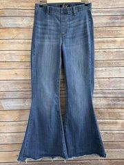 Judy Blue Pull On Super Flare High Rise Raw Hem Blue Jeans Size 9/29