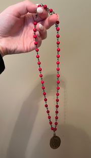 Red Beaded Coin Necklace