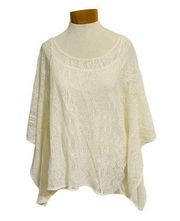 Cato Women Top Ivory Boho Style Large 3/4 Sleeve Lace Overlay Tank Underneath