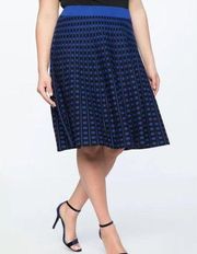 Eloquii Pleated A Line Midi Sweater Skirt Elastic Waist Knit Fabric 14/16 Blue