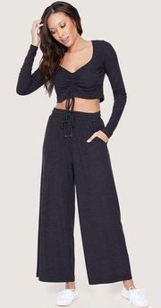 Lost + Wander Black Bitter Sweet Ribbed Wide Leg Pants Size Medium