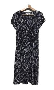 𝅺Dressbarn abstract print cap sleeve asymmetrical trim dress size 10