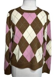 Brooks Brothers red fleece argyle merino wool sweater Sz L