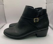 London Fog black leather ankle boots 2in heel size 9.5M straps buckle design