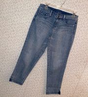 Cache Like New  Size 6 Denim Jean Capri Pants Rhinestones Embellished