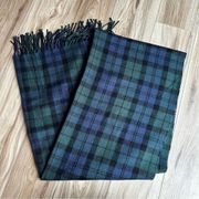 J. CREW | Blackwatch Tartan Plaid Navy Green Whote Fringe Ends Scarf / wrap