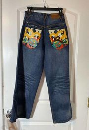 Y2K Rocawear High Rise Baggy Graphic Wide Leg Streetwear Jeans Size 26