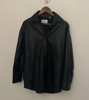 Babaton Aritzia Faux Leather Pelli Hip Shirt Long Sleeve Black Jacket Size XS