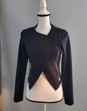 Bar III Asymmetrical  Black Zip Closure Pointed Hemline Crop Blazer Jacket S