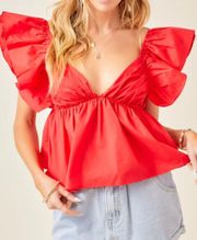 Red Babydoll Ruffle Top