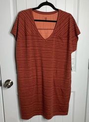 Title Nine Hiolani V neck tee shirt dress orange painted stripe size large