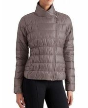 Athleta Downalicious Puffer Jacket Taupe Full Zip w/ Pockets Down Filled Size M