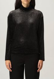 Emporio Armani Glitter Chenille Turtleneck Top Womens 44 US 8 Black Dressy New