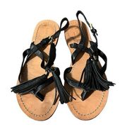 Kate Spade Clorinda Flat Pebbled Black Leather Tassel Sandal Size 6M