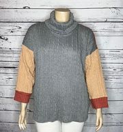 Suzanne Betro Weekend NWT 2X Gray - Pink Colorblock Cowl Neck Cableknit Sweater