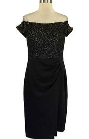 Women's Dress Black Size 8 Sequined Lace Off the Shoulder Sheath