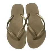 HAVAIANAS Slim gold flip flop sandals with toe post size 37/38