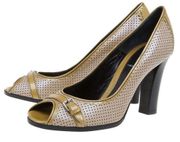 Fendi Mustard Yellow Patent Leather Perforated Pumps Heels size 38.5
