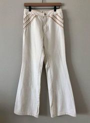 over the rainbow cream flare jeans with embroidery on hip- size 26