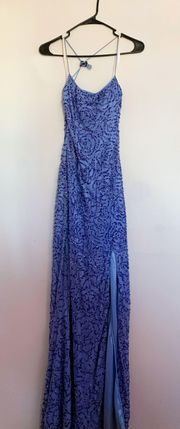 Primavera Blue Beaded Prom Dress