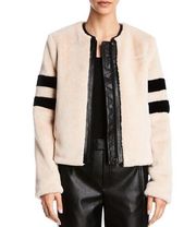 Bailey 44 Faux Leather Trim Fuzzy Bomber Beige Black Striped Size S