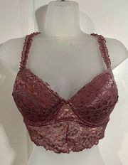 Marilyn Monroe Collection Bra Size 36B Mauve Pink Nylon Spandex Lace Underwire