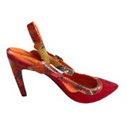 Red suede with snakeskin trim heels size 7.5