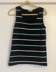 black knit tank top with blue and white stripes women’s size 8 sleeveless