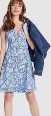 Draper James Love Circle Dress Womens 6 Blue Black Clover Vines Floral Back Zip