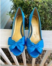 J.Crew Blue Satin Bow Pumps Made in Italy Size 6.5