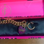 Retro Juicy Couture Pink Crystal Pave Puffy Heart Gold Chain Link Bracelet