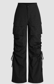 Cider Black High Waist Nylon Straight Leg Pants