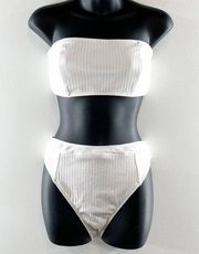 Abercrombie & Fitch Ribbed Two Piece High Waisted Bikini Strapless White Medium