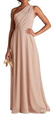 Kira Chiffon Gown Size XL Taupe One Shoulder No Slit Bridesmaid NEW